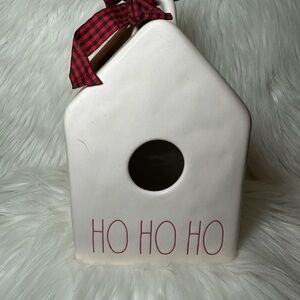 Rae Dunn Ho Ho Ho Birdhouse with Red Plaid Ribbon